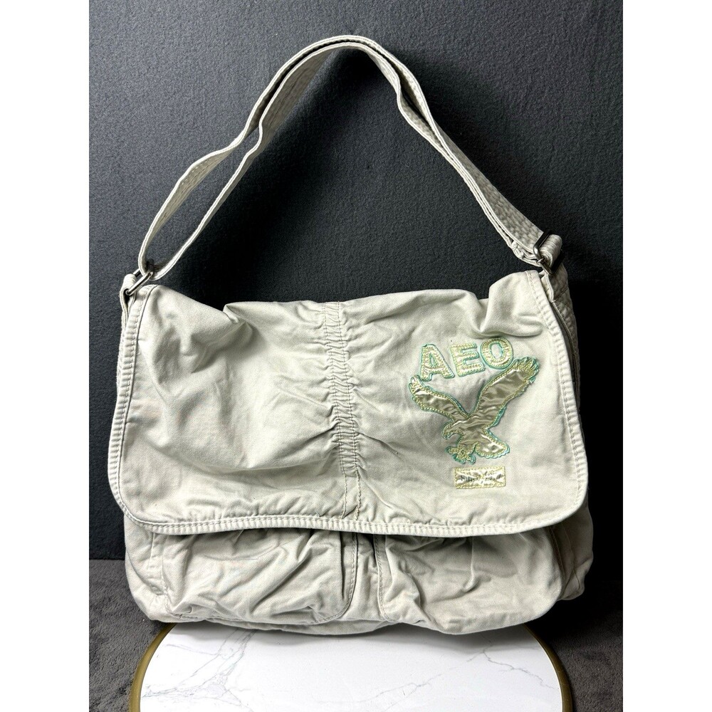 VTG American Eagle Distressed Light Mint Messenger Y2K Bag Canvas Crossbody Flap